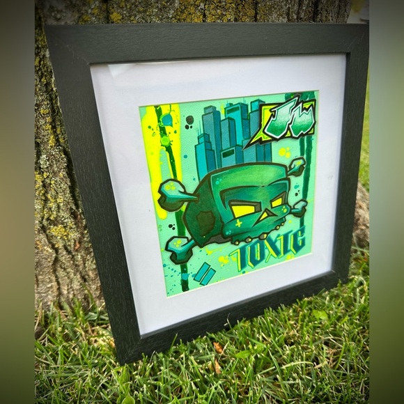 Original Skull Art “Mint Toxicity” by Independent Artist Framed Canvas - Picture 3 of 5